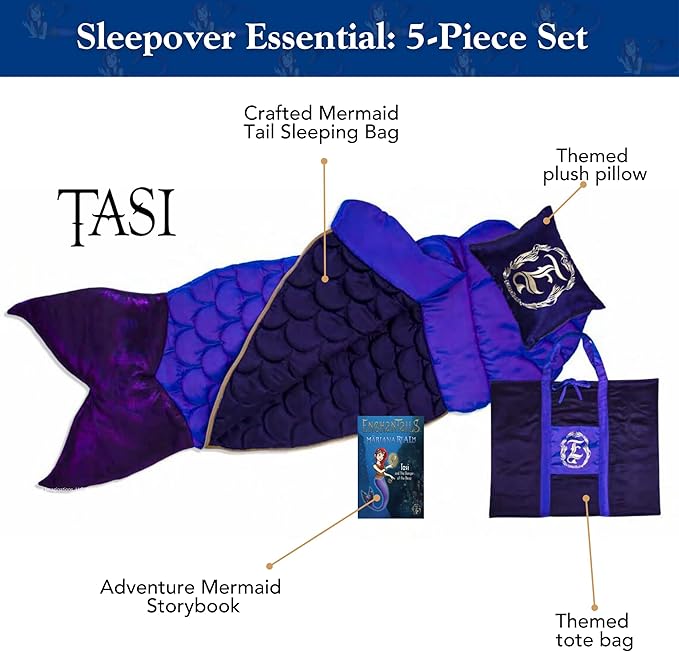 Mermaid Tail Blanket for Kids - 5-Piece Glow in The Dark Girls Slumber Set - Wearable Mermaid Tail Sleeping Bag - Ideal for Sleepovers