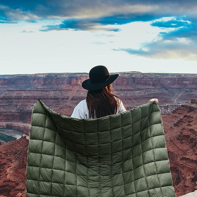 zzlamb Camping Blanket, Compact Lightweight Soft Puffy Blanket Water-Repellent, Packable Warm Quilt Down Alternative Picnic Hiking Backpacking Beach Travel RV Airplane Couch Car