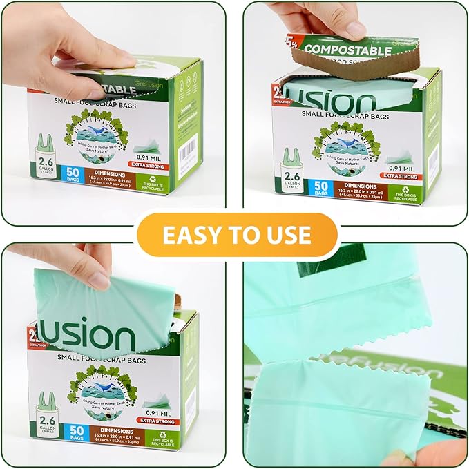 Compostable trash Bags, 2.6 Gallon,Thick 0.91 mils,Compost bin Kitchen,Food Scrap Waste Bags,Small trash bags for compost bin kitchen,Certified by BPI and OK Compost, (80 Count)