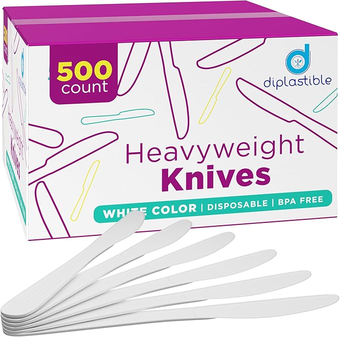 Disposable Plastic Knives Heavy Duty Utensils - Plastic Cutlery For Parties and Events Pack Of 500