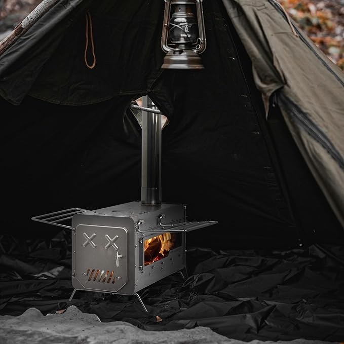 Outdoor Wood Burning Stove, Portable Camp Stove Tent Stove with Chimney Pipe for Cooking, Camping, Tent, Hiking, Fishing, Backpacking