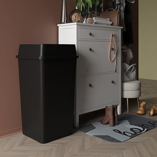 50 Gallon Black Square Commercial Trash Garbage Can with Lid | Outdoor Office Restaurant School Kitchen