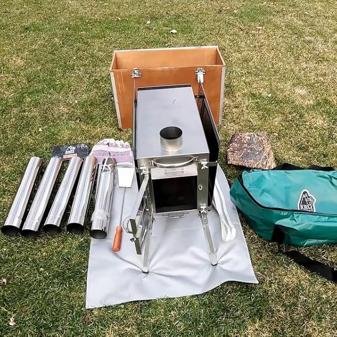 Rbm Outdoors Camping Stoves for Tents, Shelters, Yurts. Portable Wood Burning Folding Stove for Camp, Cooking Outdoor. Compact Folding Pipes Chimney (Caminus M)
