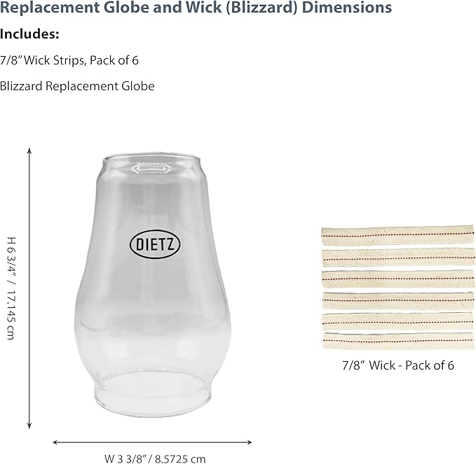 Light of Mine - Dietz #80 Blizzard Oil Lantern with 7/8" Replacement Wick Strips (Replacement Blizzard Globe with Wick)