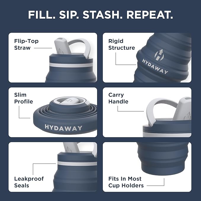 HYDAWAY 25oz Collapsible Water Bottle - BPA-Free, Leakproof, Lightweight, and Space-Saving - Perfect for Hiking, Travel, and All-Day Hydration