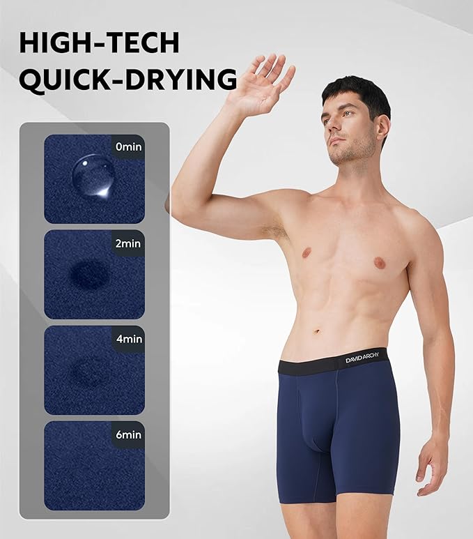 DAVID ARCHY Mens Performance Boxer Briefs 3 Pack, 3D Support Pouch & No Ride-Up Design Moisture-Wicking Sport Underwear