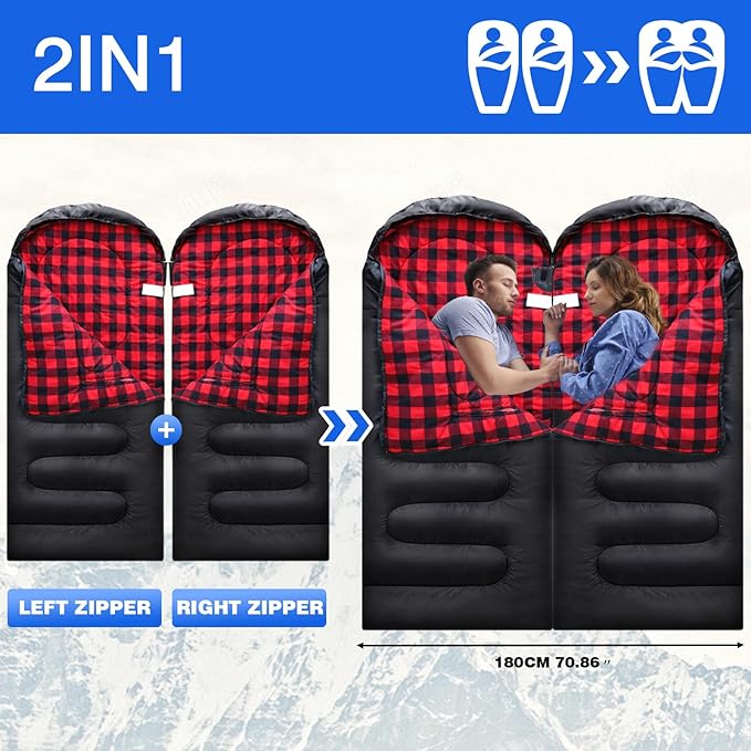 Flannel Sleeping Bag Cotton 0 Degree Cold Weather for Adults XXL Wearable Sleeping Bag 4 Seasons Waterproof with Compression Sack