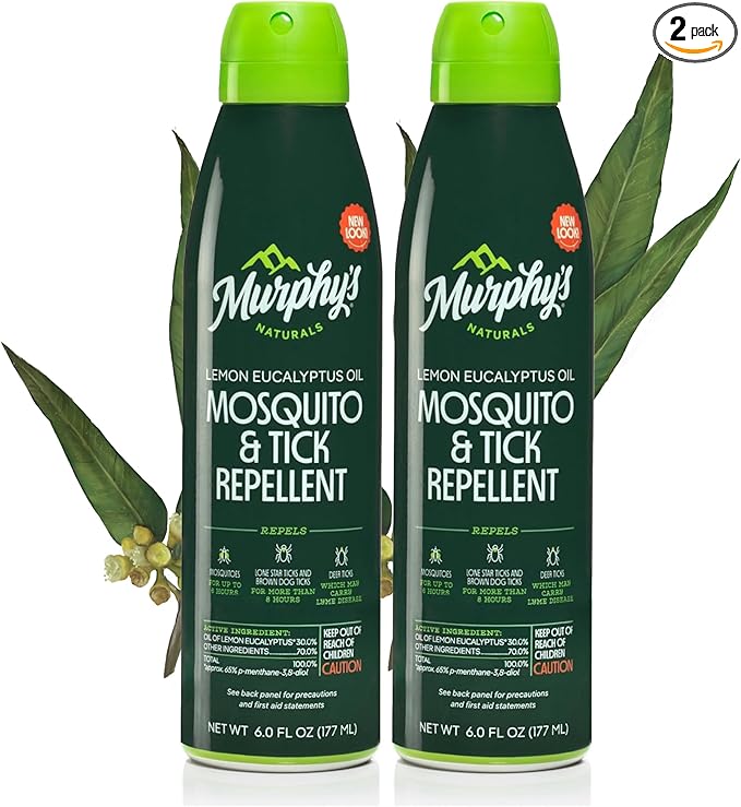 Murphy's Naturals Mosquito & Tick Bug Repellent Spray, Oil of Lemon Eucalyptus for Skin + Outdoor Gear, DEET-Free, 6 Ounce Mist, 2-Pack