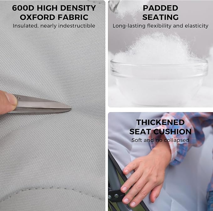 KingCamp Double Camping Chair, Oversized Heavy Duty Loveseat for Adults Portable Folding XL 2 Person Couch Padded Comfortable Two Seat with Cup Holder for Outdoor Lawn Backyard