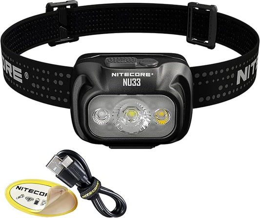 Nitecore NU33 700 Lumen Camping Headlamp, USB-C Rechargeable, Lightweight with White, Red, and Reading LEDs Sticker