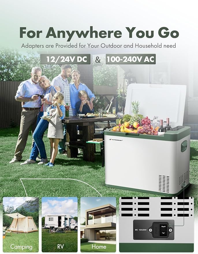 A-Premium 12 Volt Refrigerator 37QT/34.9L Portable Car Fridge Cooler, -4°F~68°F Portable Freezer Fast Cooling with 12/24V DC & 110/240V AC for Truck Outdoor Camping RV Roadtrips and Home Party Use