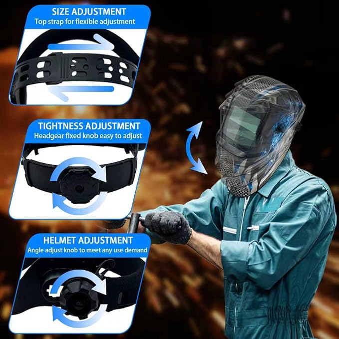 Auto Darkening Welding Helmet with Large Viewing Screen, Solar Powered, Adjustable Shade Range 9-13, Lightweight Welding Mask for TIG MIG ARC Plasma Cutting