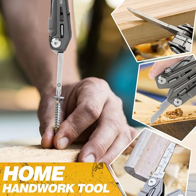 BIBURY Multitools BI2043, 17-in-1 Portable Multitool Foldable Spring-Loaded Pliers with Scissors, Can Opener & Screwdriver, EDC Tools for Camping, Outdoor Activities, Home Repair - Titanium Plating