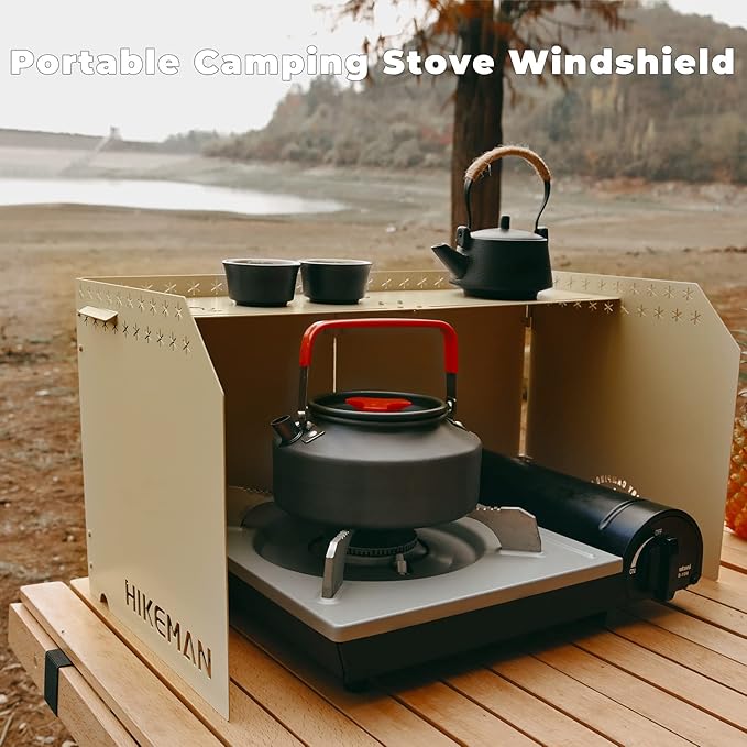 HIKEAMN Camping Stove Windscreen - Outdoor Folding Gas Stove Windshield,Camping Wind Blocker with a Storage Bag for Camping,Hiking,Picnic,Cooking (black)