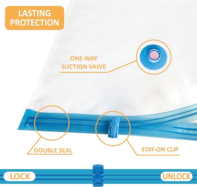 10 Jumbo Vacuum Storage Bags, Space Saver Bags Compression Storage Bags for Comforters and Blankets, Vacuum Sealer Bags for Clothes Storage, Hand Pump Included