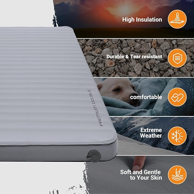 KingCamp Self Inflating Camping Pad, Ultra 6" Thick or Ideal 3" Thcik High R Value Air & Foam Camping Mattress, Full Size Double Sleeping Pad 2 Person for Camp Tent Outdoor Car, Multi Colors, PVC Free