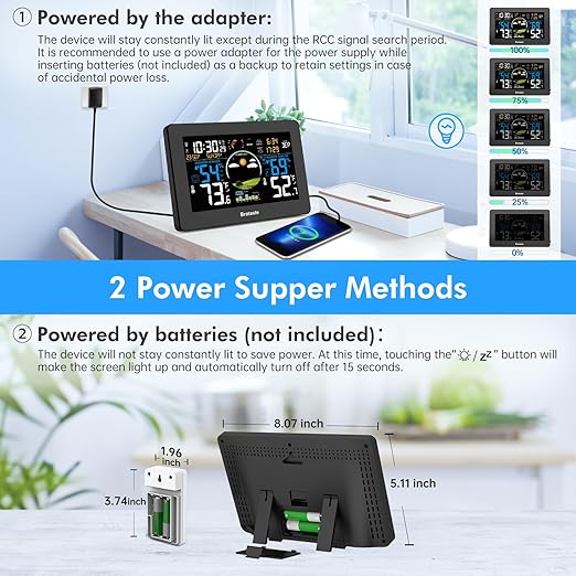 Weather Station Wireless Indoor Outdoor, Digital Thermometer with Remote Sensor, 7.5'' HD VA Display Home Weather Stations, Accurate Temperature Humidity Gauge with Weather Forecast, Atomic Clock