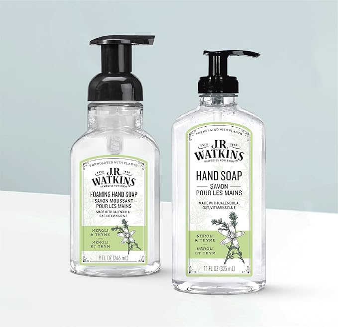 J.R. Watkins Foaming Hand Soap with Pump Dispenser, Moisturizing Foam Hand Wash, All Natural, Alcohol-Free, Cruelty-Free, USA Made, Neroli & Thyme, 9 fl oz, 3 Pack