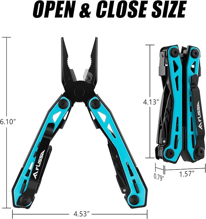 FLISSA 16-in-1 Multi Tool Pliers, Gift for Dad, Stainless Steel EDC Multitool with Pocket Knife, Belt Clip and Oxford Pouch, Self-locking Multipurpose Utility Multi-Tool for Camping Survival Outdoor