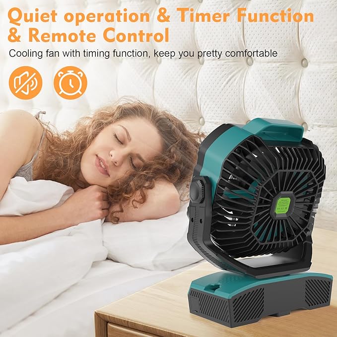 RUNTOP 20000mAh Camping Fan, Remote Control Oscillation Rechargeable Battery Operated Outdoor Tent Fan w/Hanging Hook, Stepless Speed Portable Fans Personal USB Desk Fan for Travel Beach Bedroom