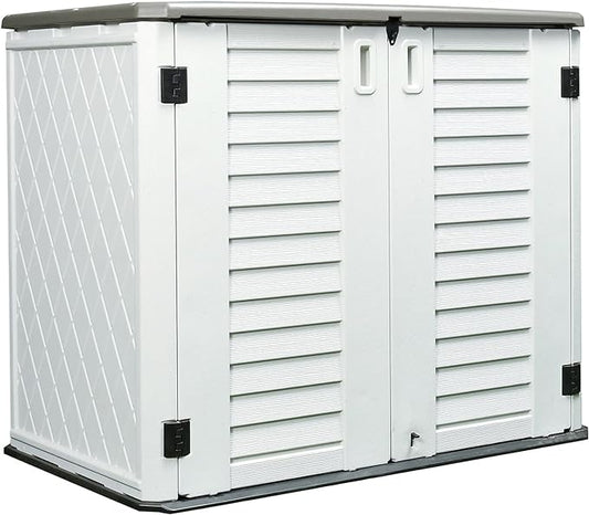 HOMSPARK Storage Shed Weather Resistance, Multi-Purpose Outdoor Storage Cabinet Waterproof, Outdoor Storage Cabinet for Bike, Garbage Cans, Lawnmower, Garden Accessories (off white, Standard-26 cu ft)