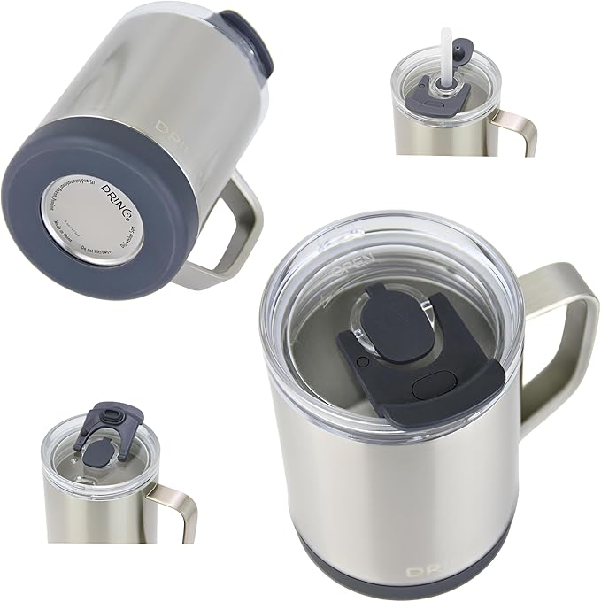 Drinco 16 oz Coffee Mug, Vacuum Insulated Camping Mug with Lid, Double Wall Stainless Steel Travel Mug Insulated Tumblers Coffee Mugs Coffee Cups Tea Cup (16oz Bling Rose Gold)