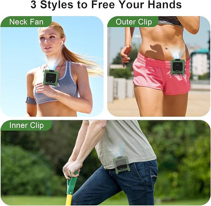 Portable Fan Wearable Personal Fan with 5 Speed Max 55 Working Hours Low Noise Portable Neck Fans Cooling Waist Fans for Camping Traveling LED Power Display 10000mAh Rechargeable (Dark Green)