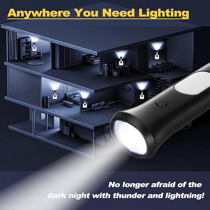 4 in 1 Emergency Lights for Home Power Failure, 3 Pcs Rechargeable LED Flashlight Plug in Wall, Automatic Turn-On Power Outage Night Light Flashlight for Hurricane Preparedness Items, Black