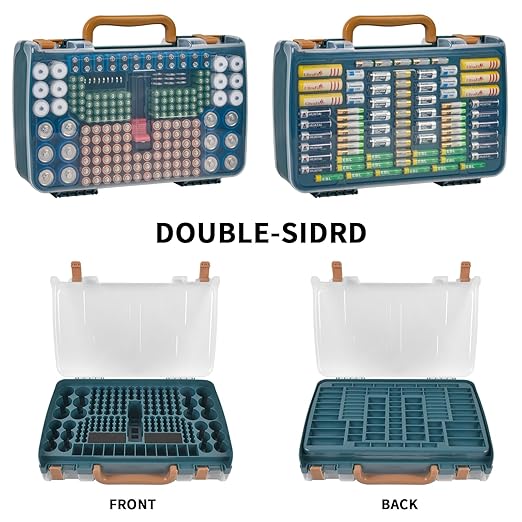 Battery Storage Organizer Case Holder Box with Tester, Double-Sided Batteries Fits for 269 Caddy Container AA AAA AAAA 3A 4A 9V C D Lithium 23A 4LR44 CR123A CR1632 CR2032 - Green