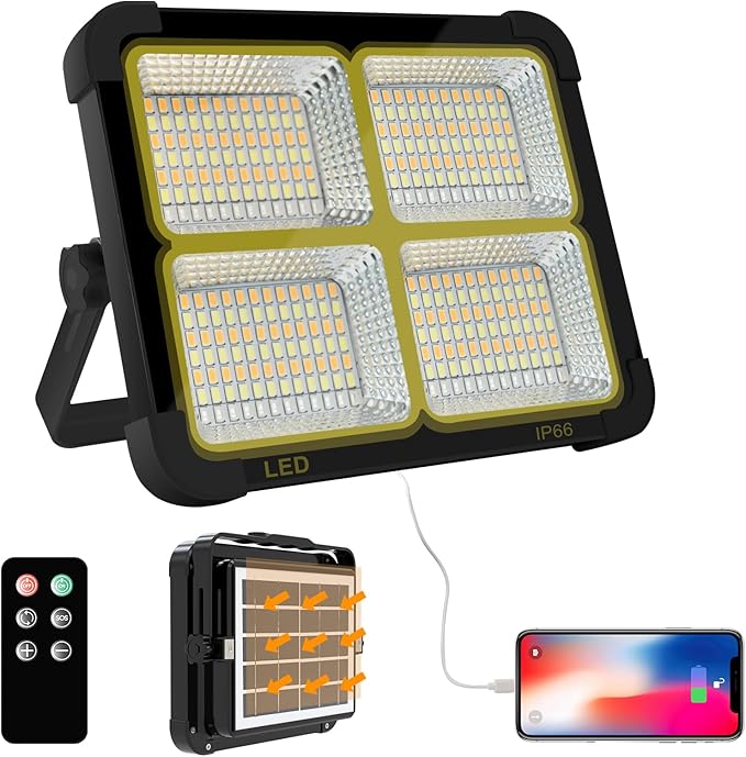 Portable LED Work Solar Light 100W 16500mAh 10000 LM with Stepless Brightness Job Site Battery Rechargeable LED Floor Light for Emergency Worklight for Hurricane (Black(Remote))