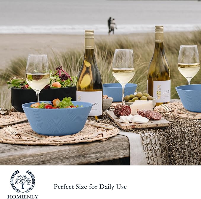 Homienly Alternatives Plastic Bowls - 36oz Cereal & Soup Bowls, Set of 6, Microwave & Dishwasher Safe, Sky Blue