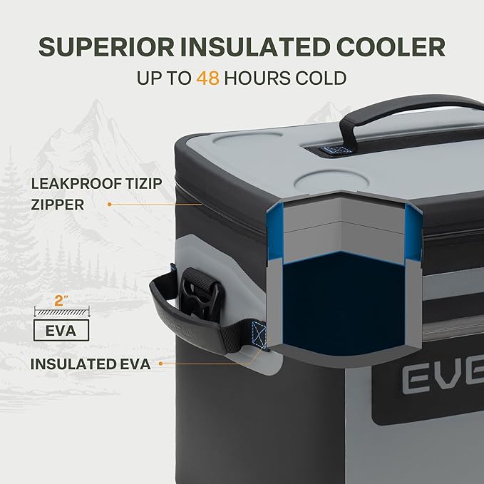 EVERFUN Soft Cooler 30 Can, Portable Insulated Small Cooling Lunch Box for Men and Women, Leakproof Ice Chest Bag for Travel, Beach, Camping, Beverage, Boating, Fishing, Tailgating, Work and Picnic