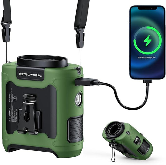 AI Portable Waist Fan Rechargeable 10000mah Belt Shirt Clip On Fan For Body Cooling That Blow Cold Air 5 Speeds Flashlight Up To 40H
