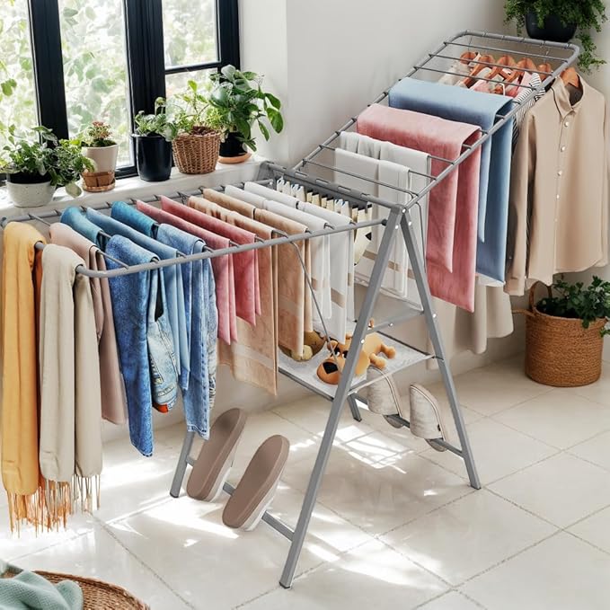 APEXCHASER Ultra Thin Drying Rack for Clothing, Foldable Clothes Drying Rack with Enhanced Capacity, Convenient and Space-Saving Laundry Rack with Adjustable Wings