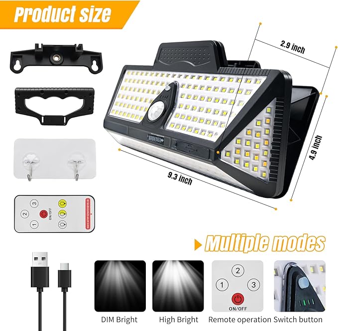 Solar Camping RV Outdoor Lights 208LED High Brightness Waterproof with Motion Sensor & Remote, 6000mAh Solar-Powered Exterior Lighting for Camper Porch & Trailers - Clip-On Design