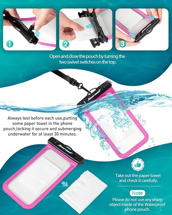 Hiearcool Waterproof Phone Pouch,Waterproof Phone Case for iPhone 16 15 14 13 Pro Max Plus up to 8.3",IPX8 Cellphone Dry Bag for Beach Cruise Travel-Bright Red-2Pack