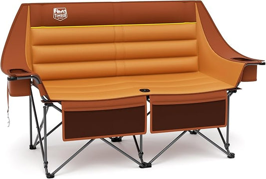 Timber Ridge Double Camping Chair, Heavy Duty Outdoor Folding Camp Couch, Loveseat Camping Chairs Perfect for Campsites, Patio/Lawn, Soccer Games or Other Youth Sports, Supports 800 lbs