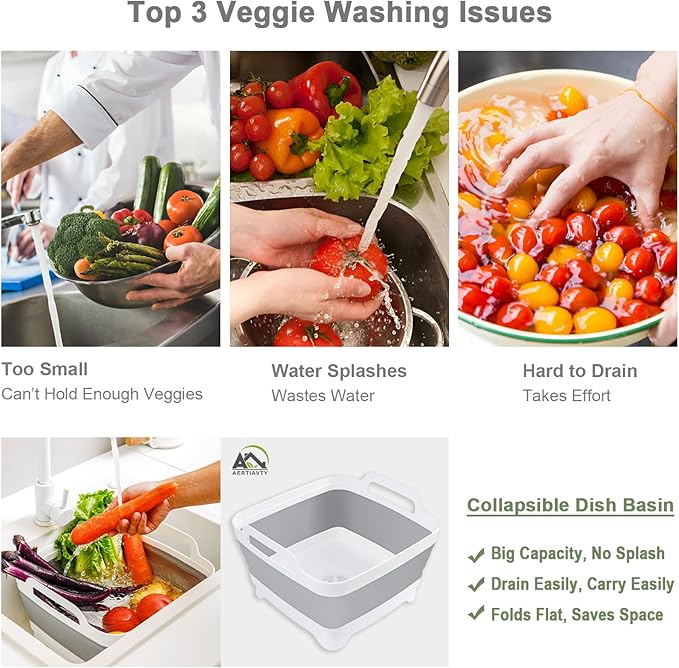 2 Packs Collapsible Dish Basin 2.4Gal Bottle Washing Basin Collapsible Wash Basin for Baby Bottles Portable Camping Sink with Drain Plug Plastic Space-Saving Dish Tub for RV Kitchen Beverage Tub