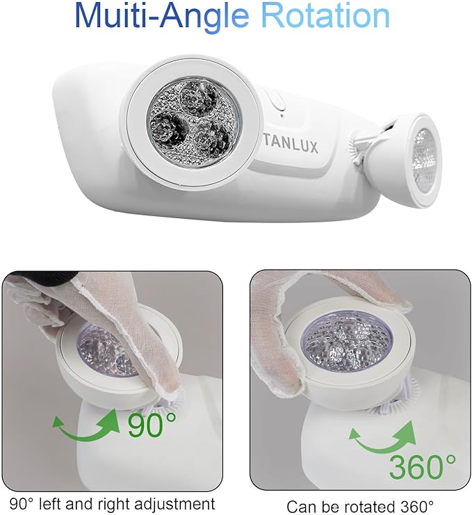 TANLUX LED Emergency Lights with Battery Backup - Two Head Adjustable Commercial Emergency Lights, UL Listed, Hardwired - 6 Pack (White)