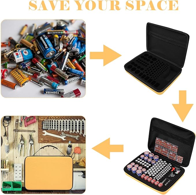 Battery Organizer Storage Case with Tester for AA AAA C D 9V Battery Holder 7 Batteries Variety Pack 111 Batteries Mesh Bag (Batteries Not Included)