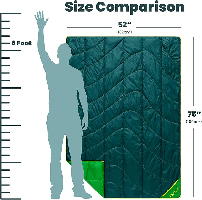 Rumpl Backcountry Puffy Blanket - Packing Comfort Into Uncomfortable Places, 100% Recycled Polyester Insulation, Lightweight, Packable, Water Resistant, 52" x 75", Sea Moss