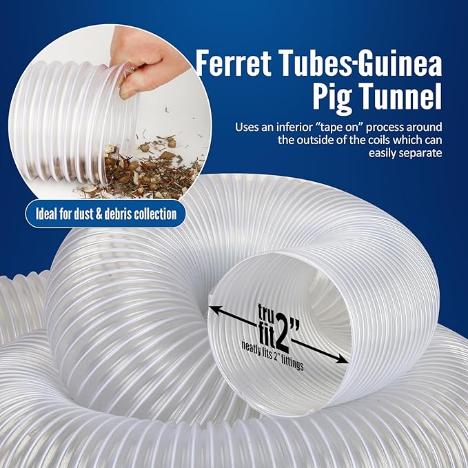 Heavy PVC 2 1/2" x 50' Dust Collection System, Flexible Clear Debris and Fume Collection Hose with Stainless Steel Hose Clamps, Ideal for Shop Vacuums and Dust Collectors with 2 1/2" Ports