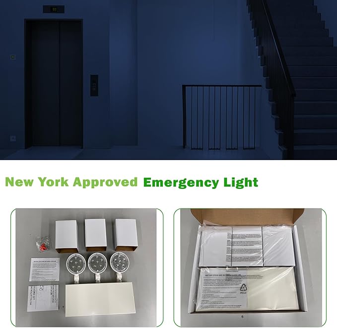 New York Certified LED Emergency Light, White Housing with Backup Battery, Two Adjustable Lamps Heads, 120-277V, Commercial Grade, Fire Resistant, UL Certified NYC-100 (3 Heads)