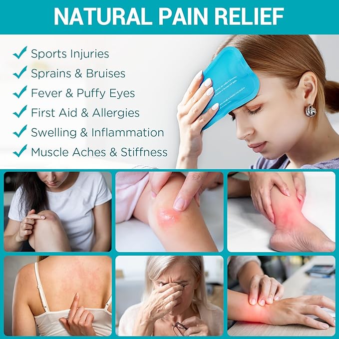 Comfytemp Gel Ice Packs for Injuries Reusable 8 Pack, Hot and Cold Compress for Pain Relief, Small Ice Packs for Headaches, Wisdom Teeth, Fever, Mosquito Bite, Breastfeeding, First Aid for Kids Adults
