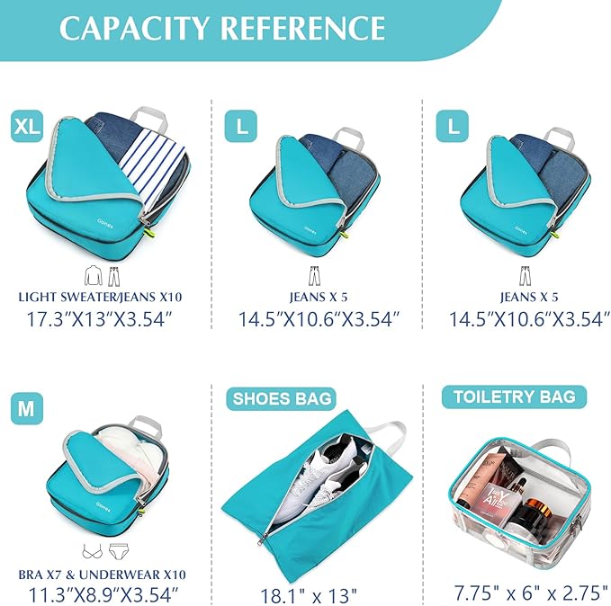 Gonex Compression Packing Cubes, 3pcs/4pcs Expandable Storage Travel Luggage Bags Organizers
