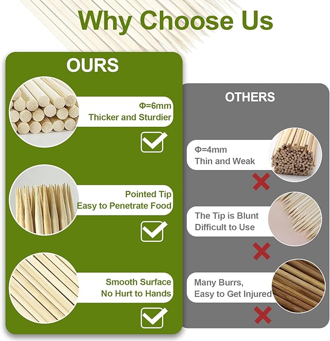 Extra Long 24" Bamboo Smores Sticks (150 Pcs), Marshmallow Roasting Sticks for Fire Pit, 6mm Heavy Duty Wooden Skewers for Smore Hot Dog Barbecue Thick Sticks