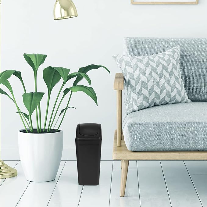 Hoolerry 4 Pcs 3 Gallon/12 Liter Small Trash Can Plastic Kitchen Garbage with Lid Small Trash Bin for Bathroom Office Bedroom Kitchen Waste Outdoor (Black)