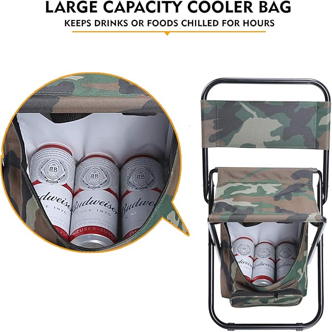 LEADALLWAY Fishing Chair with Cooler Bag Compact Fishing Stool Foldable Camping Chair