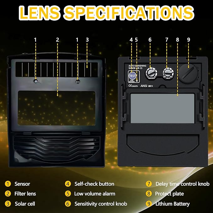 Auto Darkening Welding Helmet with Large Viewing Screen, Solar Powered, Adjustable Shade Range 9-13, Lightweight Welding Mask for TIG MIG ARC Plasma Cutting