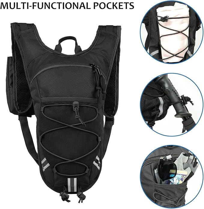 Lightweight Hydration Backpack 2L Water Bladder Pack for Running, Cycling, Hiking – Anti-Theft Water Backpack with Phone Holder, Trekking Pole Holder & Reflective Strips for Men & Women